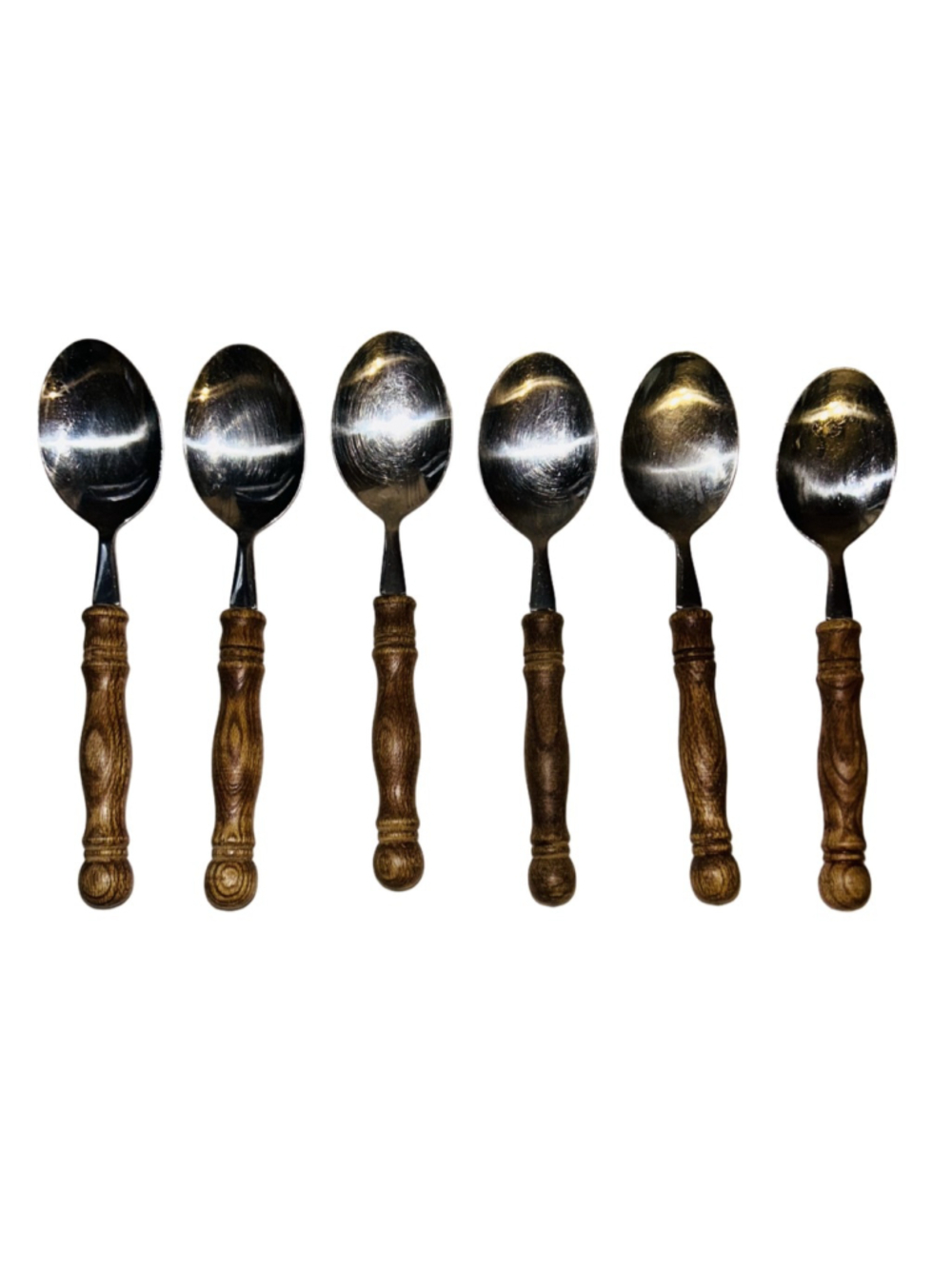 Vintage MCM Wooden Handle 24pc Flatware Set Wood & Stainless Cutlery - Picture 4 of 6